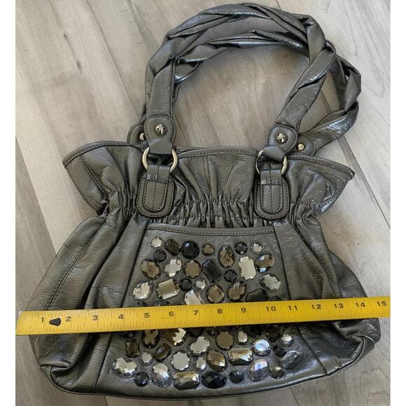 Y2K Kathy Van Zeeland Silver Gray Shoulder Bag Blue Interior Stones - Picture 4 of 11